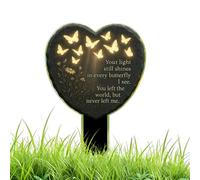 Grave Markings for the Cemetery, Heart-Shaped Two-Dimensional Acrylic Decorations, Memorial Garden Stake with Engraved Butterfly and Flower Structure, for Outdoor Garden, Lawn, Park and Floor