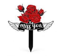Grave Ornaments Memorial Plaques with Stake, Angel Wings & Rose, 26x22cm
