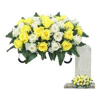 Grave Saddle Flare Pattern | Artificial Silk Roses Grave Decoration - Saddle Arrangement to the Gravestones | For Memorial Year Round Outdoor Viewing Father's Day and Mother's Day