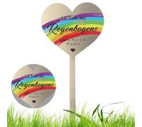 Grave Stake Weatherproof Heart Stainless Steel Grave Stake Grave Decoration Weatherproof Grave Decoration with Engraving At the End of the Rainbow See We See Us Again, Grave Decoration for Remembrance