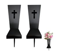 Grave Vase, 2 Pieces Metal Grave Flower Pots with Hollowed-Out Cross Design 10.5 x 10.5 x 25 cm Memorial Vases with Ground Spike and Drainage Holes for Gardens Lawns Graves Memorials Funerals