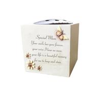 Grave Vase Rose Bowl with Butterfly & Flowers - Stone Effect Resin Weatherproof Grave Decoration - Graveside Tribute with Removable Lid | Memorial Flower Holder Ornament 14x15cm (Mum)