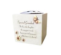 Grave Vase Rose Bowl with Butterfly & Flowers - Stone Effect Resin Weatherproof Grave Decoration - Graveside Tribute with Removable Lid | Memorial Flower Holder Ornament 14x15cm (Grandad)