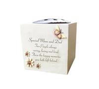 Grave Vase Rose Bowl with Butterfly & Flowers - Stone Effect Resin Weatherproof Grave Decoration - Graveside Tribute with Removable Lid | Memorial Flower Holder Ornament 14x15cm (Mum And Dad)