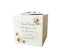 Grave Vase Rose Bowl with Butterfly & Flowers - Stone Effect Resin Weatherproof Grave Decoration - Graveside Tribute with Removable Lid | Memorial Flower Holder Ornament 14x15cm (Grandma)