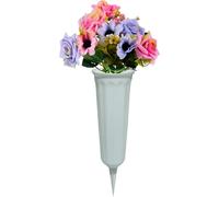 Grave Vase -Strong Plastic Grave-Ornaments, Grave Side Flower Holders Graves Vases with Spike for Fresh or Artificial Flowers, Gravestone Decor Memorial Gifts for Loss of Loved One White