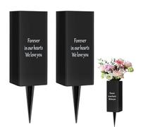 Grave Vases Metal Cemetery Flower Holder with Spikes for Artificial Memorial Flowers Funeral Gravesite Headstone Decorations (2pcs, Black), Flowers are not included