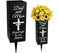 Grave Vases with Spike - Cemetery Vases for Grave with “Dad and Mom Forever in Our Hearts” Metal Flower Holder for Graveside In Loving Memory Grave Vase for Grave Yard Lawn Memorial Garden Decor Black