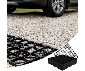 Gravel Grid Set of 16 Pcs 43.04ft² (4m²) - Heavy Duty Low Profile H 1.18" (3cm) Plastic Grid 19.69"x19.69" (50x50cm) - Universal Use for Parking, Driveways or Garden Lawn, Greenhouse or Shed Base