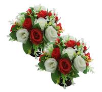 Graves Artificial Flowers, 2PCS UV Resistant Rose Cemetery Flowers in Pots, Silk Grave Ornaments for Outdoor Memorial Grave Cemetery.