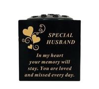 Graveside Memorial Black & Gold Bowl - Weatherproof Grave Flower Container with Removable Lid - Elegant Cemetery Tribute Vase-Remembrance Ornament, Sympathy Gift for Loved One with Hearts - Husband