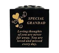 Graveside Memorial Black & Gold Bowl - Weatherproof Grave Flower Container with Removable Lid - Elegant Cemetery Tribute Vase-Remembrance Ornament, Sympathy Gift for Loved One with Hearts - Grandad