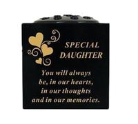 Graveside Memorial Black & Gold Bowl - Weatherproof Grave Flower Container with Removable Lid - Elegant Cemetery Tribute Vase-Remembrance Ornament, Sympathy Gift for Loved One with Hearts - Daughter