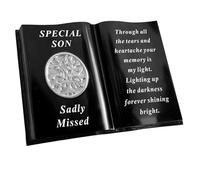 Graveside Memorial Open Book Ornament Black with Silver Tree of Life - Son 5217