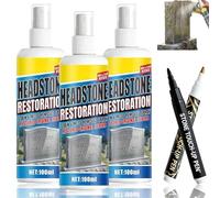 Gravestone Cleaner, Headstone Cleaner for Graves, Stone Cleaner Gravestone Cleaning with Golden and Black Tombstone Marker Pen, Efficient Cleaning Without Damaging Stone Surfaces (3PC)