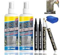 Gravestone Cleaner, Headstone Cleaner for Graves with Black and Golden Tombstone Marker Pen, Stone Cleaner Gravestone Cleaning Kit, Efficient Cleaning No Damage to Stone (2PC)