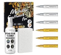 Gravestone Paint, Set for Restoration of Inscriptions, Headstone Pen for Restoration Faded, Gravestone Restoration Set Includes Tombstone Pen White x 6 + Golden x 6 + Degreasing Agent