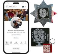 Gravestone QR Code Sign with Keychain - Scannable QR Code Memorial Plaque for Headstones & Grave Markers - Cemetery Tribute Tag - Weatherproof Aluminum Gravestone Medallion - No Subscription