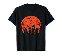 Graveyard and Bats Halloween Moon T-Shirt
