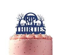Graveyard Birthday Cake Topper with RIP & Age Milestone - Thirties, Forties, Fifties Decoration - Funny Gothic Party Cake Topper (Blue)