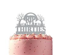 Graveyard Birthday Cake Topper with RIP & Age Milestone - Thirties, Forties, Fifties Decoration - Funny Gothic Party Cake Topper (Silver)
