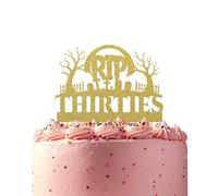 Graveyard Birthday Cake Topper with RIP & Age Milestone - Thirties, Forties, Fifties Decoration - Funny Gothic Party Cake Topper (Gold)