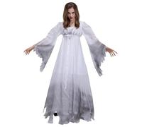 Graveyard Bride Costume for Ladies, Long Flare Sleeve Ghost Gown, Tattered Ombre Tulle Dress for Halloween Cosplay, Horror Fancy Dress, Cemetery Themed Party