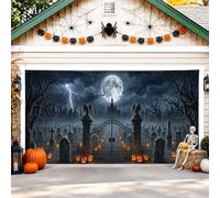Graveyard Garage Door Cover, Gothic Spooky Moon Trees Halloween Black Garage Door Backdrop Home Decor for Backyard Patio Outside Indoor Party Backdrop 157x71 Inch