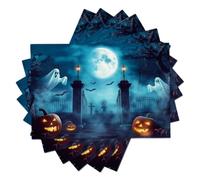 Graveyard Subway Door Ghost Pumpkin Placemats Set of 6 45x30cm | Dark Halloween Table Mats Non-slip Heat Resistant Washable Placemat for Party Kitchen Dining Table Decoration Indoor Outdoor