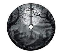 Graveyard Tree Skirt, Halloween Gothic Cross Tree Halloween Black Under Holiday Decorations for Home Office Indoor Outdoor Festival Party Decor 48 Inch