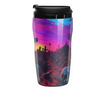 Graveyard with Skulls and Bones Scattered Coffee Cup Non-Slip Coaster with Lid Insulated Tumbler Travel Mug Cafe for Hot Cold Drink 250ml