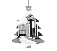 GraveyardGala Wooden Tree Ornaments Christmas Tree Shape 6 PCS, Vintage Hanging Holiday Decorations, Souvenir Holiday Decor