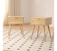 GRAVFORCE Bedside Table Set of 2 Modern Side End Table with Drawers Slim Bedside Tables for Bedroom Living Room Solid Wood Legs 1 Drawer