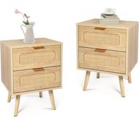 GRAVFORCE Bedside Table Set of 2 Modern Side End Table with Drawers Slim Bedside Tables for Bedroom Living Room Solid Wood Legs 2 Drawer