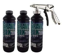 Gravitex UPol Stone Chip Protector Grey 1 Litre X 3Overpaintable Chassis Protection + Air Application Gun Tough Hard Durable Coating Designed To Reproduce The Manufacturers Original Stone Chip Finish