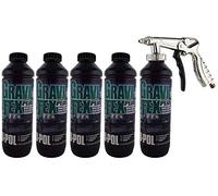 Gravitex UPol Stone Chip Protector Grey 1 Litre X 5Overpaintable Chassis Protection + Air Application Gun Tough Hard Durable Coating Designed To Reproduce The Manufacturers Original Stone Chip Finish
