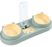 Gravity Cat Feeder, Portable Dog Water Bottle 3 in 1 Pet Feeder and Waterer 500ml Water Bottle Water Fountain Food Container Pet Feeding Station Cat Bowls Feeder(Green)