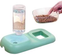 Gravity Cat Feeder, Portable Dog Water Bottle Cat Food Feeder 2in1 Automatic Dog Water Dispenser 15 Tilt Water and Food Bowl Set with Automatic Waterer Bottle for Small Or Basic Information Feeder