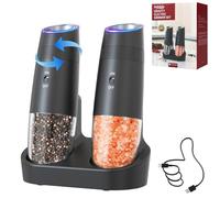 Gravity Electric Pepper and Salt Grinder Refillable Set - Automatic Shakers Pepper Mill, Adjustable Coarseness, with Rechargeable Base & LED Light