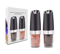 Gravity Electric Salt and Pepper Grinder, Automatic Battery Powered Matte Black Salt and Pepper Grinder Mill Set with Blue LED Light, 2 Pack Black