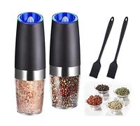 Gravity Electric Salt and Pepper Grinder Battery Operated with Blue Light (Black, 2 Pcs/Pack), Coarse Adjustable, One Hand Operation, Cleaning Brush