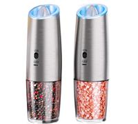 Gravity Electric Salt and Pepper Grinder Set, 2Pcs Rechargeable Automatic Salt and Pepper Mills(Silver)