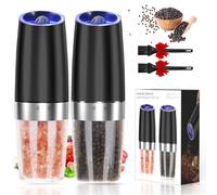 Gravity Electric Salt and Pepper Grinder Set Automatic Salt and Pepper Grinder Set with LED Light, Battery Operated, Adjustable Coarseness, Large Capacity, for Home Kitchen BBQ (Black 2 Pack)
