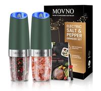 Gravity Electric Salt and Pepper Grinder Set, Battery Powered LED Light One Hand Automatic Operation, Adjustable Coarseness Mill Grinders Shakers Black (D. Green 2P)