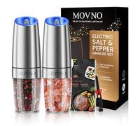 Gravity Electric Salt and Pepper Grinder Set, Battery Powered LED Light One Hand Automatic Operation, Adjustable Coarseness Mill Grinders Shakers Black (B.Silver 2p)