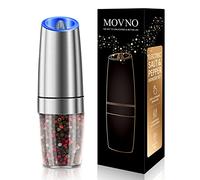 Gravity Electric Salt and Pepper Grinder Set, Battery Powered LED Light One Hand Automatic Operation, Adjustable Coarseness Mill Grinders Shakers Black (G.Silver 1p)