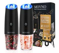 Gravity Electric Salt and Pepper Grinder Set, Battery Powered LED Light One Hand Automatic Operation, Adjustable Coarseness Mill Grinders Shakers Black (E. USB rechargeable -2P)