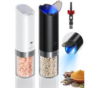 Gravity Electric Salt and Pepper Grinder Set with Dust Cover LED Upgraded Batteries Powered Automatic Pepper Grinder Adjustable Coarseness, L Capacity for Kitchen Travel, White & Black