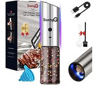 Gravity Electric Salt and Pepper Grinders refillable 1 Pack,USB Rechargeable Kitchen Electric Pepper Grinder with Light - Gravity Switch, Coarseness Adjustable Tall Glass Salt and Pepper Grinder