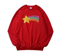 Gravity Falls Mabel Rainbow Star Crewneck Sweatshirt Pullover, Red, XXXXL
